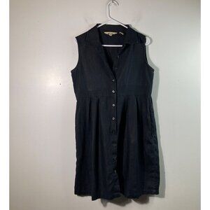 Womens Eddie Bauer Linen Button Dress Sleeveless Pockets Black M